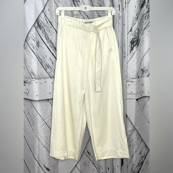 Vince Belted Wide Leg Pants Cropped Cream Size XS - Picture 1 of 8